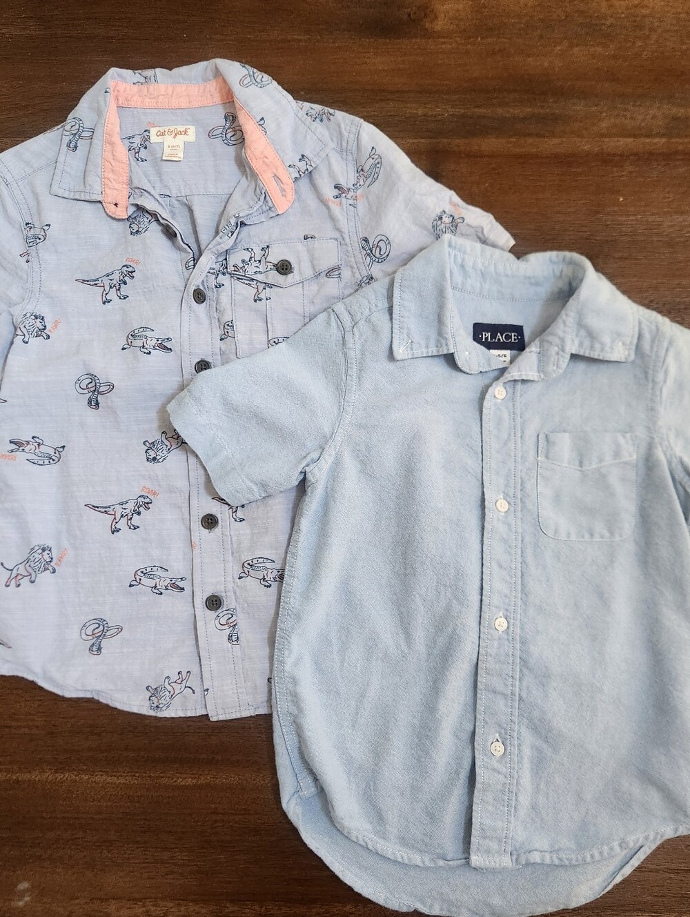 Place Light Blue Short-Sleeve Button-Down Shirt And Cat & Jack Dinosaur